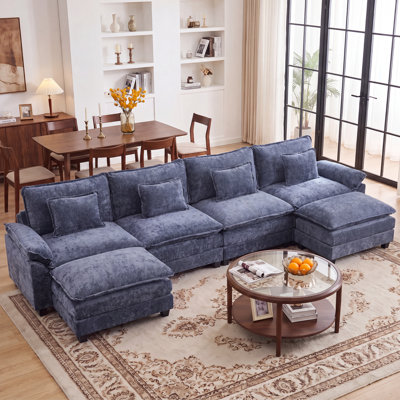 Adonia 154" Oversized U Shaped Sectional Sofa, Comfy Cloud Couch Deep Sectional Sofa with Ottomans for Living Room