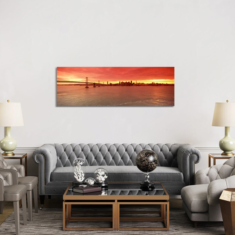 Bridge Across A Bay With City Skyline In The Background, Bay Bridge, San Francisco Bay, San Francisco, California, USA #4 - Wrapped Canvas Panoramic Print
