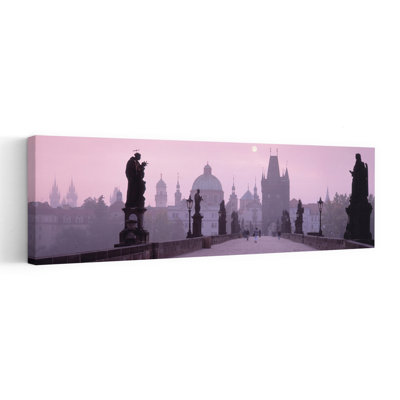 Charles Bridge And Spires Of Old Town Prague Czech Republic 1 Piece Wrapped Canvas Panoramic Wall Art