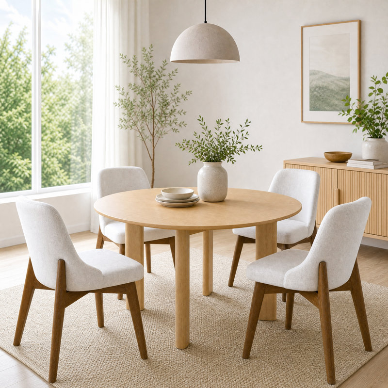 Ensemble de table de salle à manger 52 po avec 4 chaises rembourrées, 30" H x 52" W x 52" D, 5 Pieces: Table, 4 Chairs