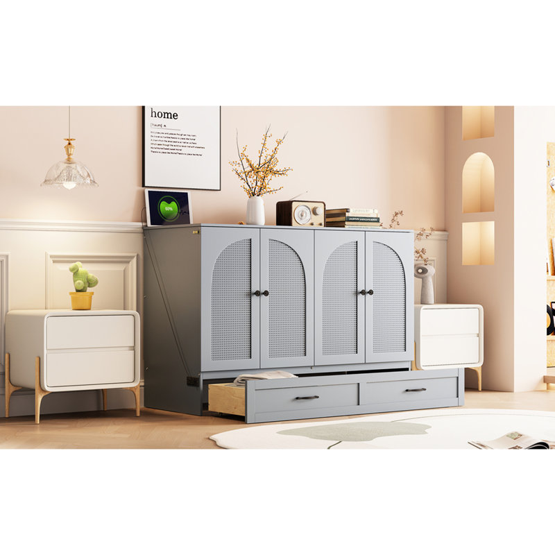 Lit gris avec amplement d'espace pour les tiroirs et le chargement - Mobilier de chambre à coucher de haute technologie avec options de tiroir pleine grandeur. Espace. Permet de ranger différents objets. Look élégant. Option. Assemblage simple. L 75,1 po