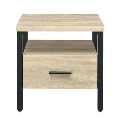 Table d'appoint en chêne et en chêne avec tiroir - idéale pour les espaces de détente Pieds en métal, planche à découper en bois composite rustique et polyvalente, style