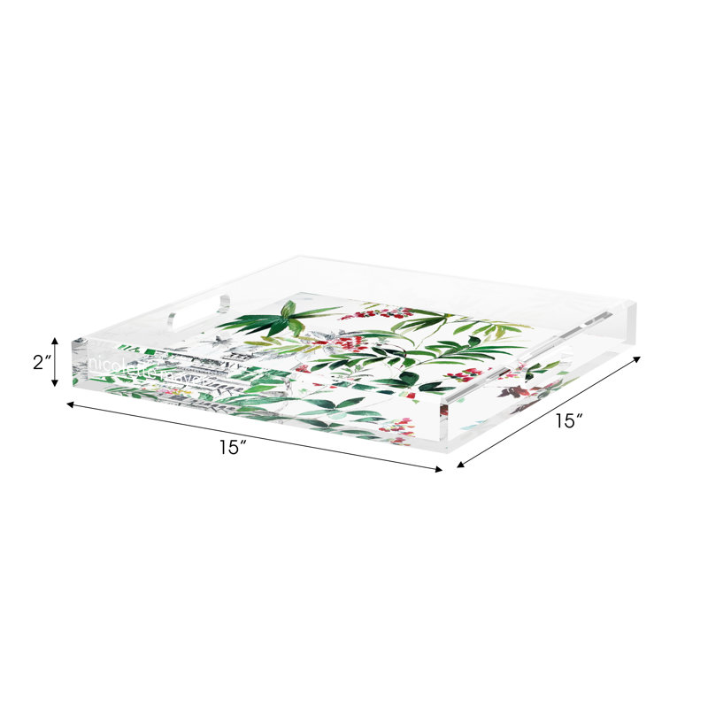 Plateau décoratif carré en acrylique à motif floral Lost Pavillion, L 15 po x P 15 po x H 2 po