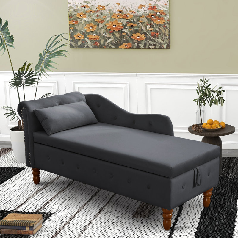 Chaise longue rembourrée Gloryvee, Velours noir