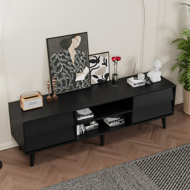 Table télé de 63 pouces de style rétro et biseauté. Vaste espace de rangement pour une utilisation quotidienne. La construction est usée. Convient aux téléviseurs de 60 po Facile à assembler. Console cachée de style vintage pour le salon et la chambre à coucher