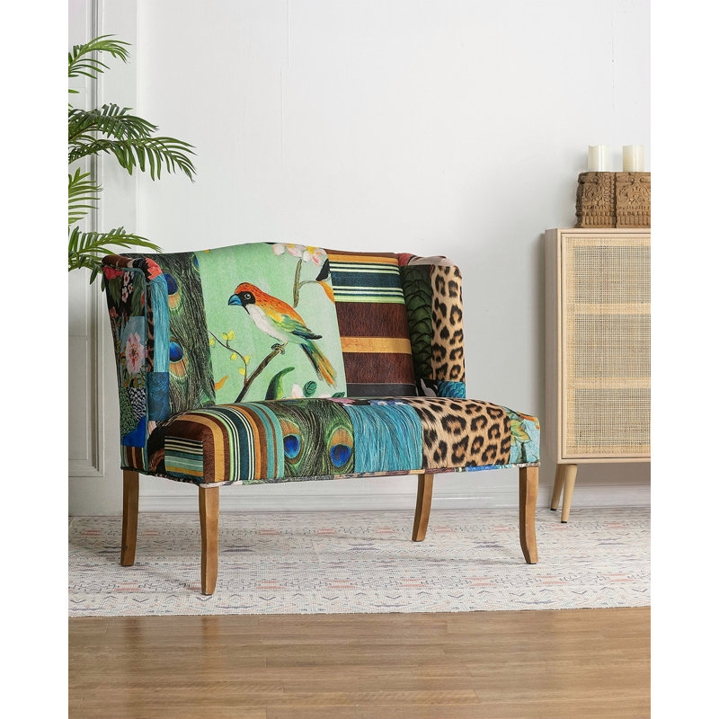 44X25x38" Vesta Bird Collage Print Settee