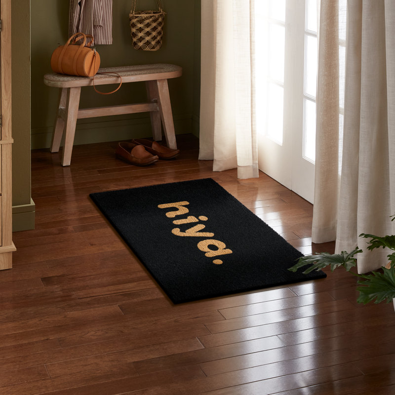 Hiya Painted Black Coir Non-Slip Welcome Door Mat 18"x30"