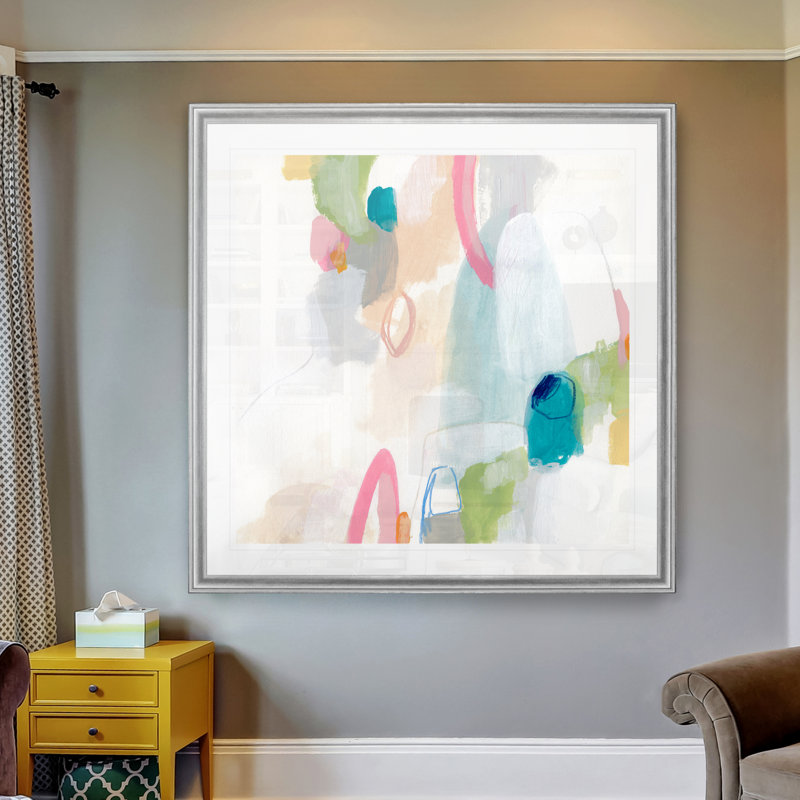 Peinture sur toile, Impression encadrée avec passe-partout, H 22,5 po x l 22,5 po, Argent argent