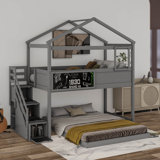 Xanthe Twin Over Full House L-Shaped Bunk Bed with Shelves by Harper Orchard