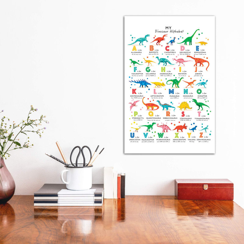 Dinosaur Alphabet - impression d'art graphique, Pas de tapis, Toile tendue, H 26 po x l 18 po x 1,5 po