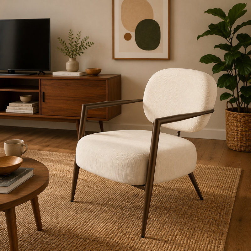  Chaise d'appoint 25,21 "Mid-Century , Tissu blanc