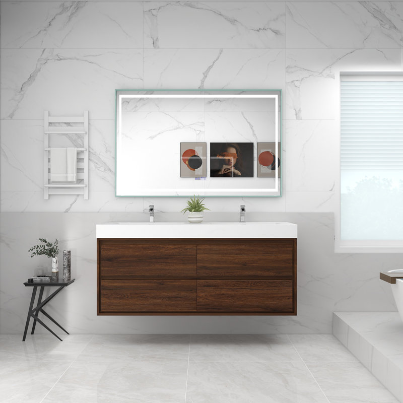 Daijiah 60'' Double Bathroom Vanity with Acrylic Top, White