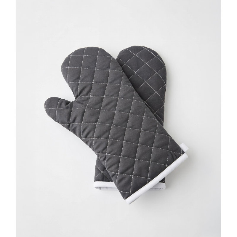Heat-Resistant Quilted Oven Mitts with Flame-Retardant Coating, Black
