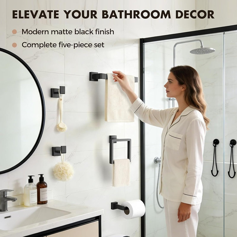 Ensemble complet d'accessoires de salle de bain noir mat (20 pièces) – Quincaillerie et porte-serviettes