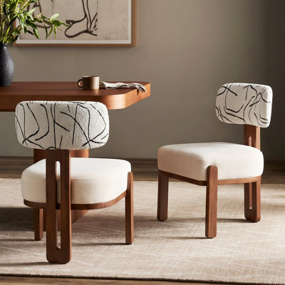 Finchley Postmodern Upholstered Dining Chair with Sculptural Rubberwood Frame for Dining Room, Living Room  Bedroom