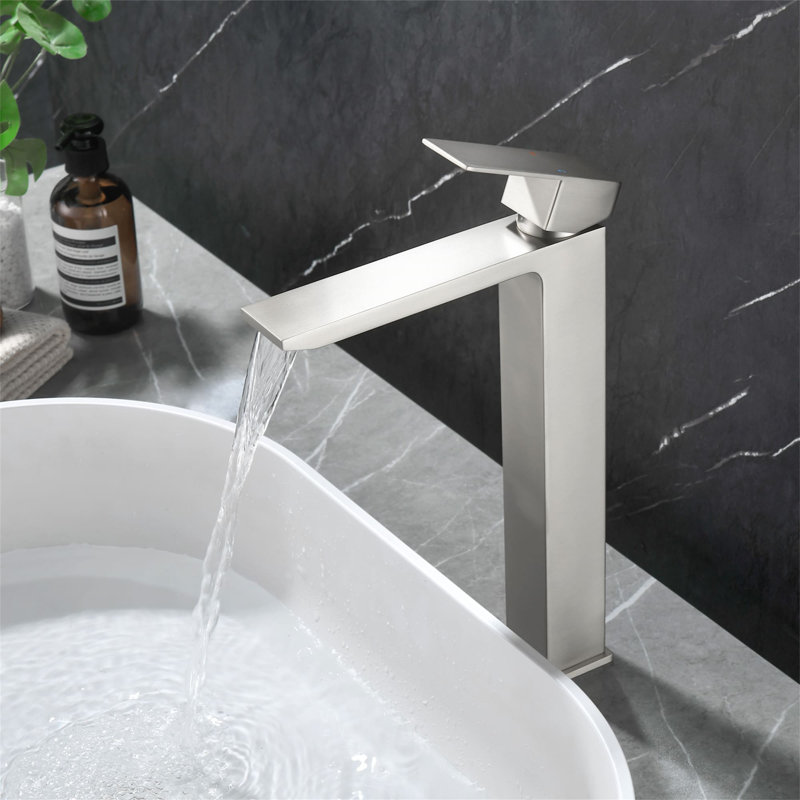 Robinet pour vasque de salle de bain avec bonde escamotable Robinet pour lavabo de salle de bain à un trou, Nickel brossé
