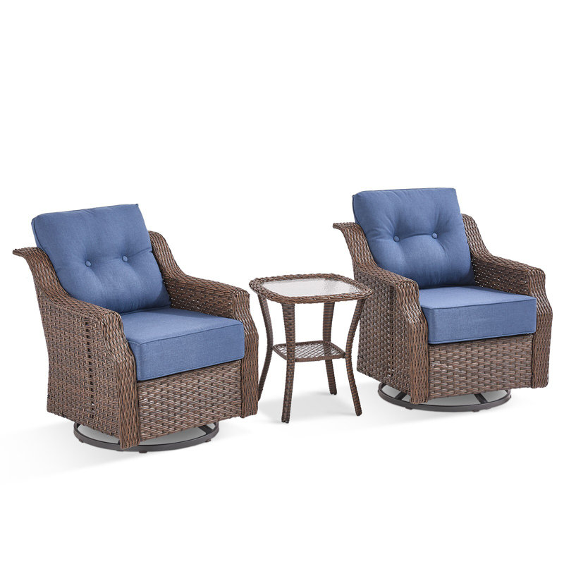 Ensemble de conversation 3 pièces pour l'extérieur en osier avec table d'appoint Circlarmino, Bleu
