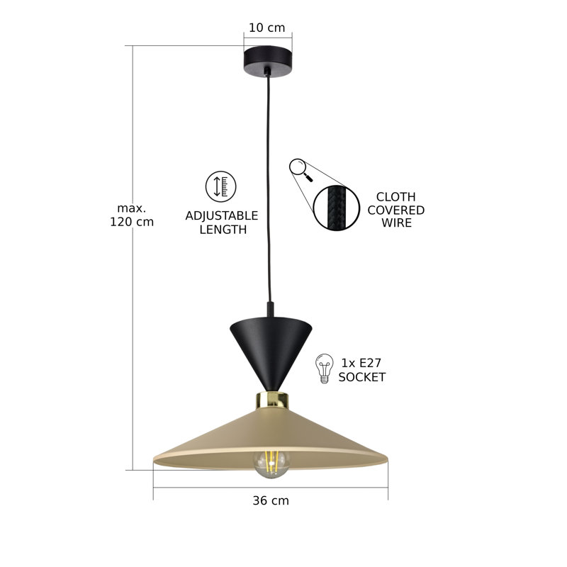1 - Light Matte Black Dome Pendant, Black/Latte
