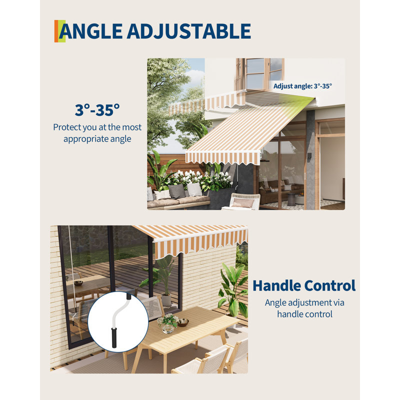 Sun Shade Awning with Manual Crank Handle for Deck, Porch, Balcony, 59" H x 120" W x 96" D