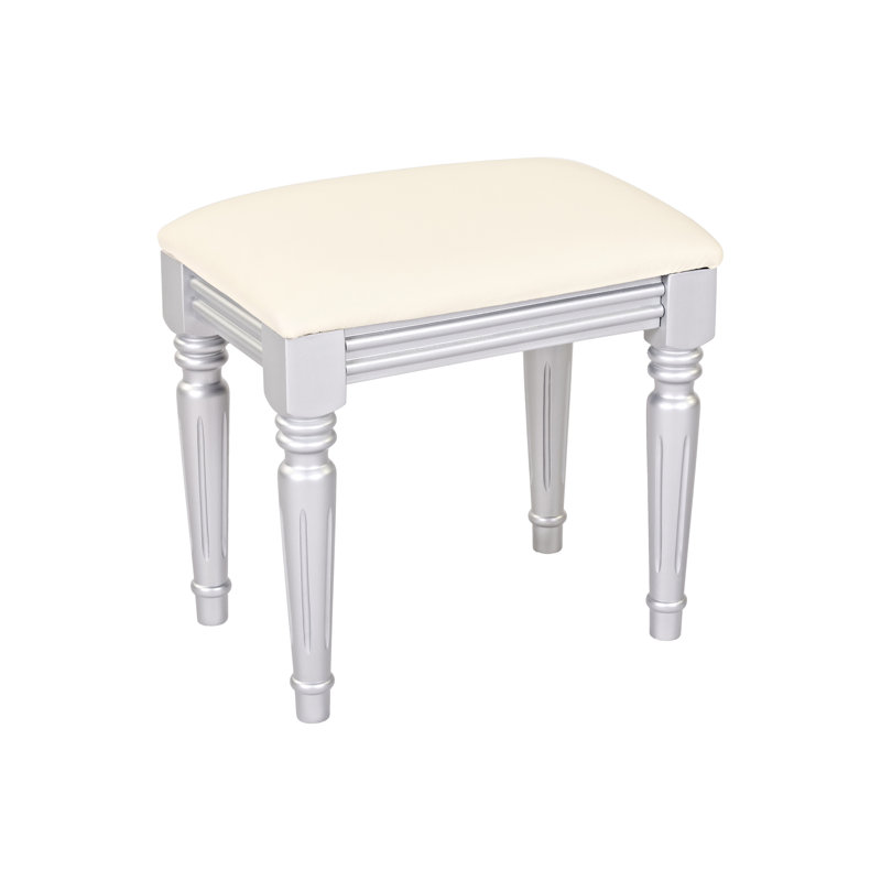 Modern Luxury Dressing Table With Round Mirror, Adjustable Height, 4 Drawers And Stool – Silver Finish