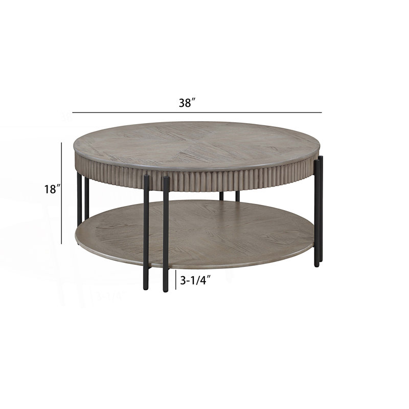 Table basse ronde contemporaine 3 pièces et 2 tables de bout avec tablette de rangement, table centrale