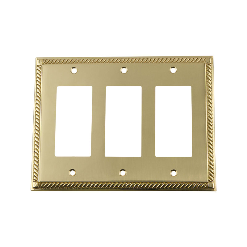 Rope 3-Gang Rocker Wall Plate, Unlacquered Brass