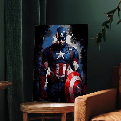 1PC Wall Arts Posters Framed,  Captain America Modern Art Print Superhero Wall Decor Vibrant Pop Culture Canvas Painting for Living Room Bedroom Home Office Decoration Avengers Inspired Artwork Gift for Fans