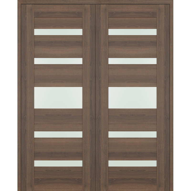Paneled Manufactured Wood Prefinished French Door, 63.5" x 79.37", Pecan Nutwood, Reversible
