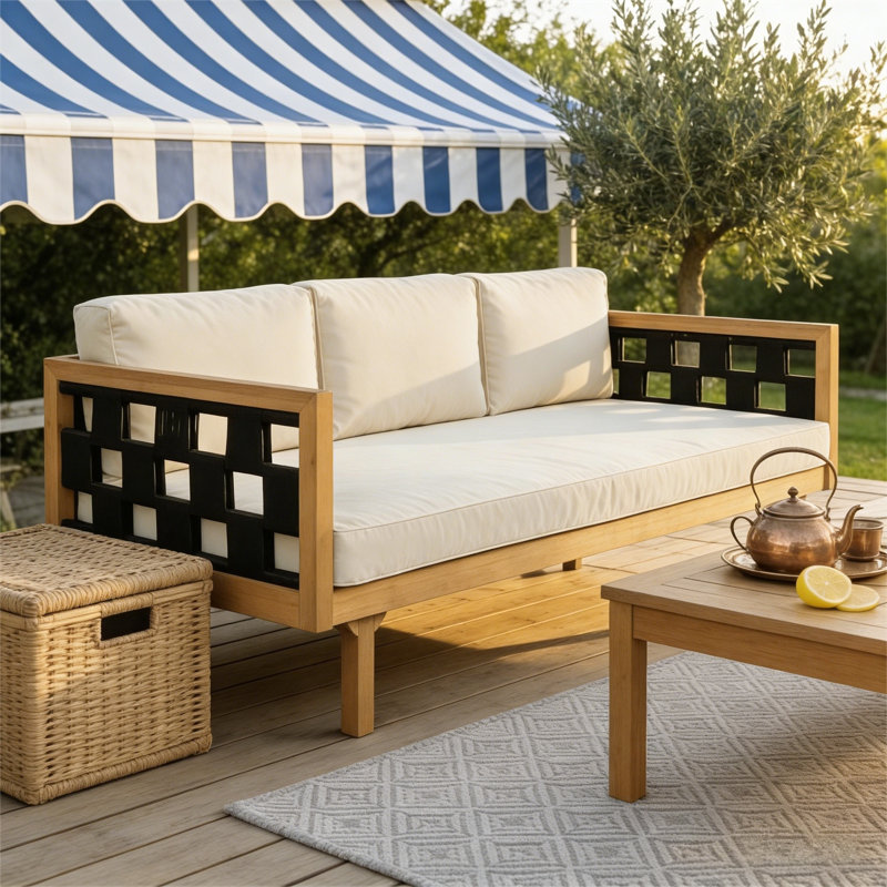 Lit de jour d'extérieur 3 places Marisol, Coussin beige / structure en teck
