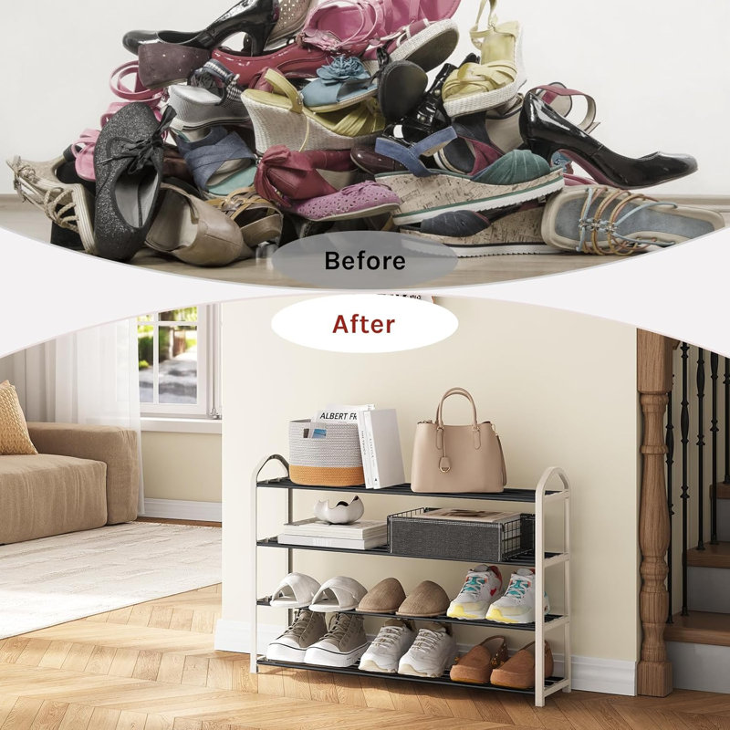 16 Pair Shoe Rack, Cream/Black