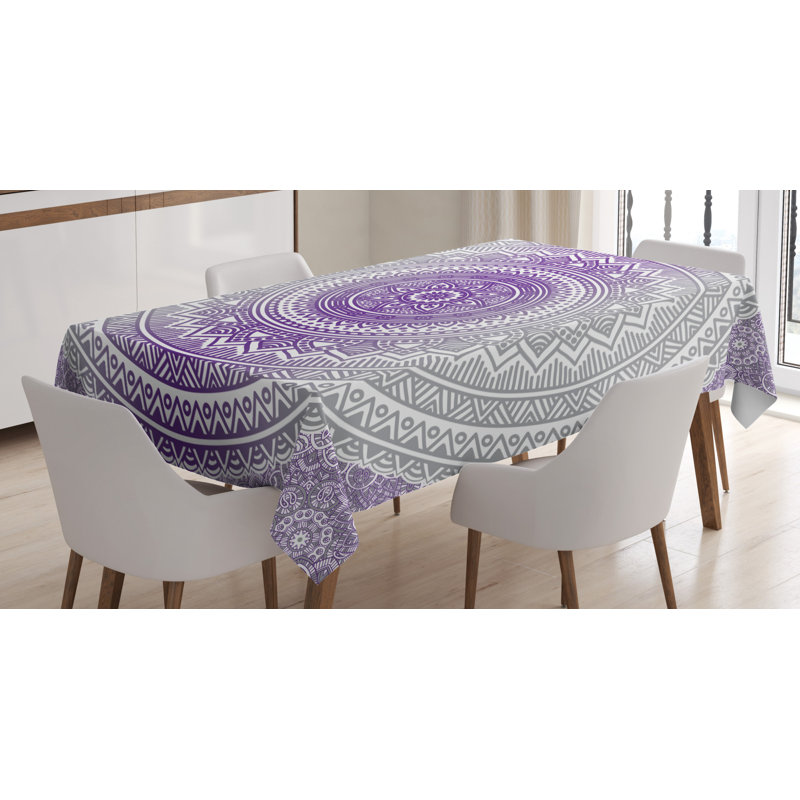 Dining Room Kitchen Tablecloth, 84" L x 60" W, Gray/Purple