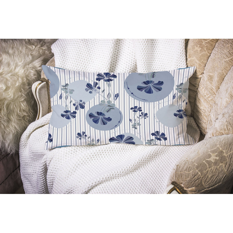 Circular Garden  Rectangular Throw Pillow, Blue/White