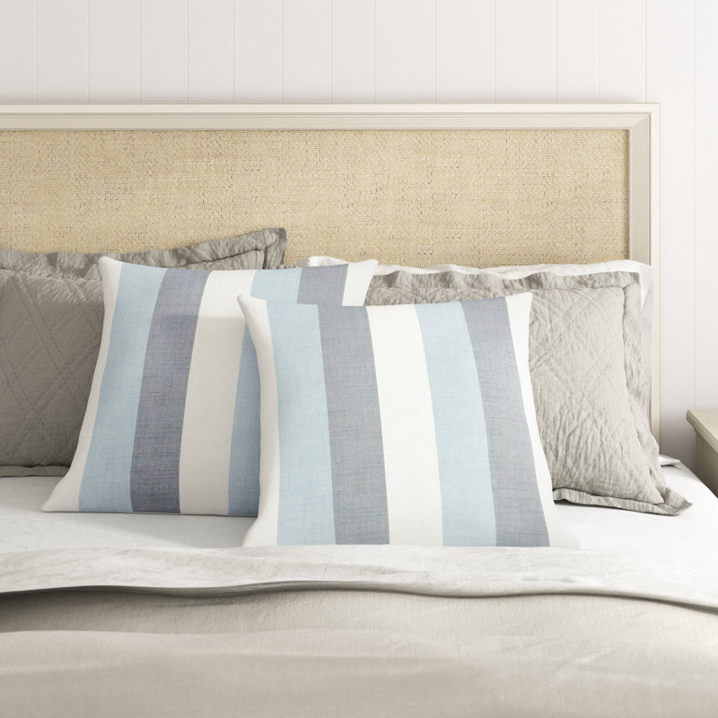 Nisha Striped Sunbrella® Outdoor Throw Pillow, Blue/White, 16'' x 16''
