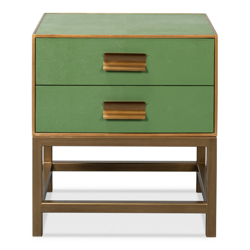 Shagreen 2 - Drawer Solid Wood Nightstand, Green