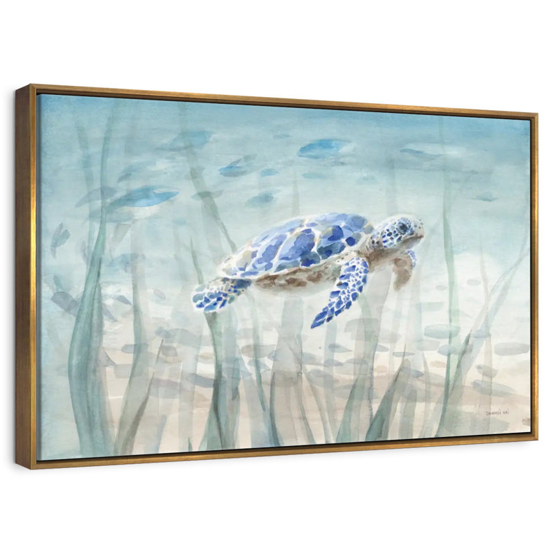 Tortue sous-marine, 46 po x 31 po, Cadre flottant doré