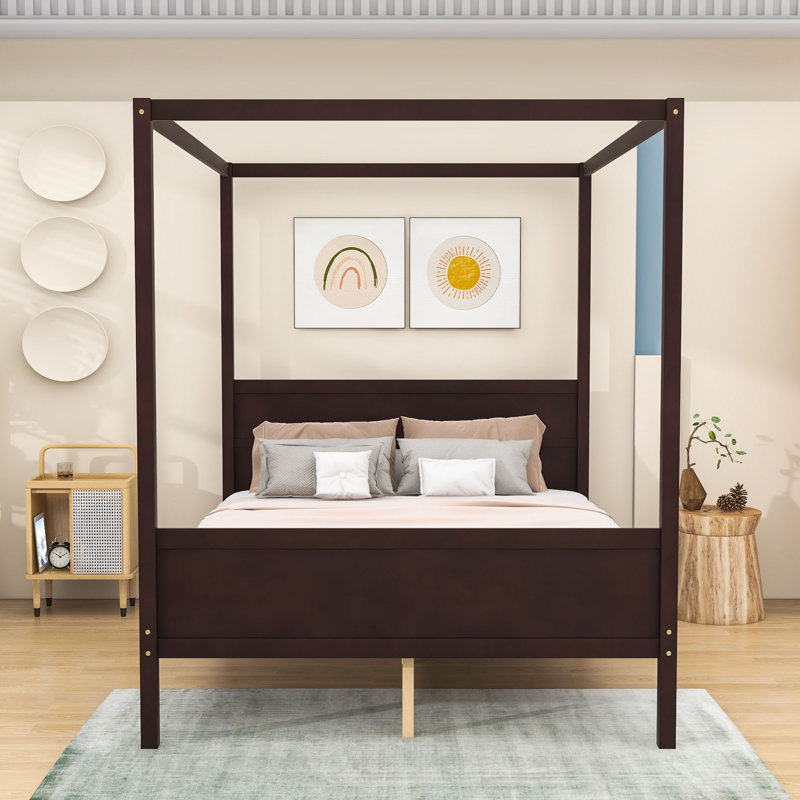 Queen Canopy Bed With Headboard and Footboard, Espresso	