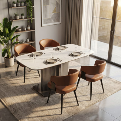 Ensemble de table de salle à manger 5 pièces avec table en pierre frittée et 4 chaises rembourrées pour la salle à manger