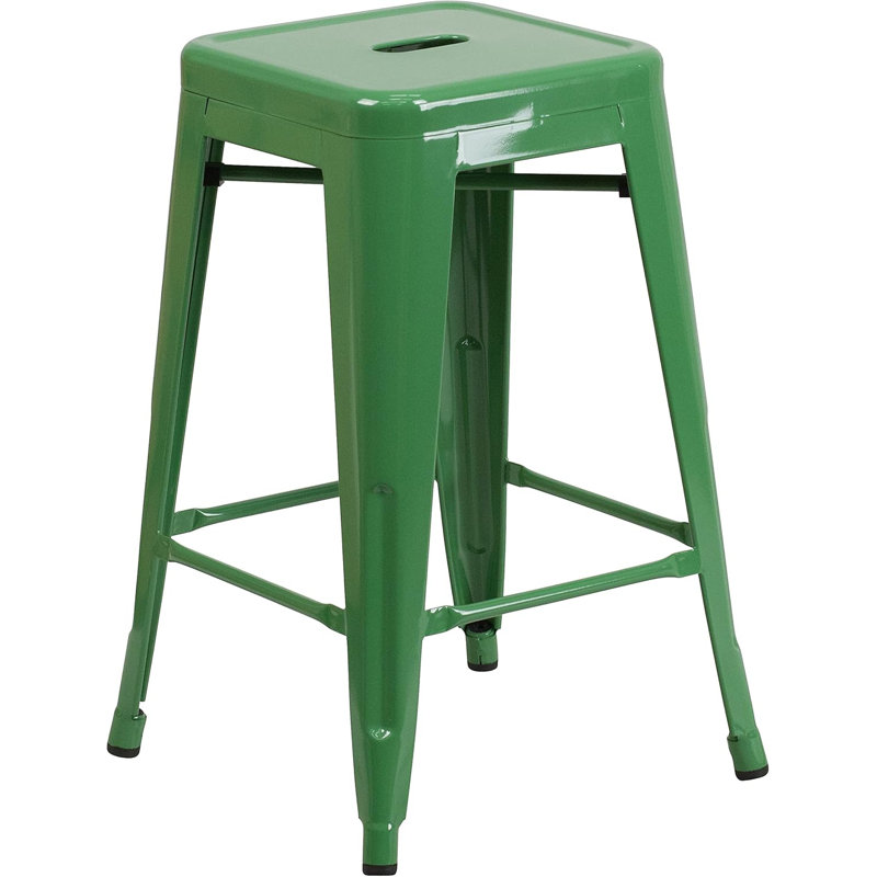 Commercial Grade Metal Counter Height Stool Set Of 4, Backless Indoor/Outdoor Stackable Barstools With Square Seats