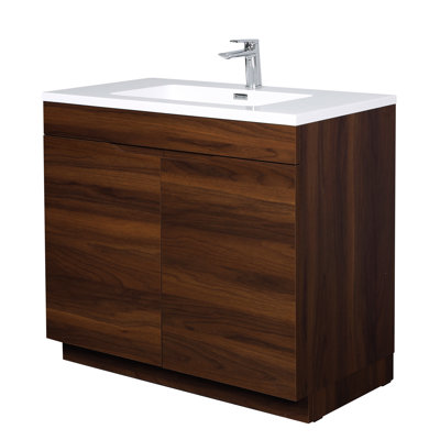 Ashby 36 po L x 19 po P 2 portes Meuble-lavabo autoportant avec évier simple et Comptoir en Polymarbre blanc
