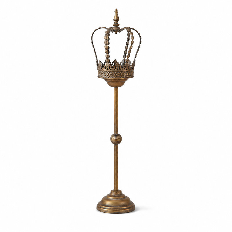 Antique Bronze Crown Floor  taper candle holders, 32.68" H x 7.48" W x 7.48" D