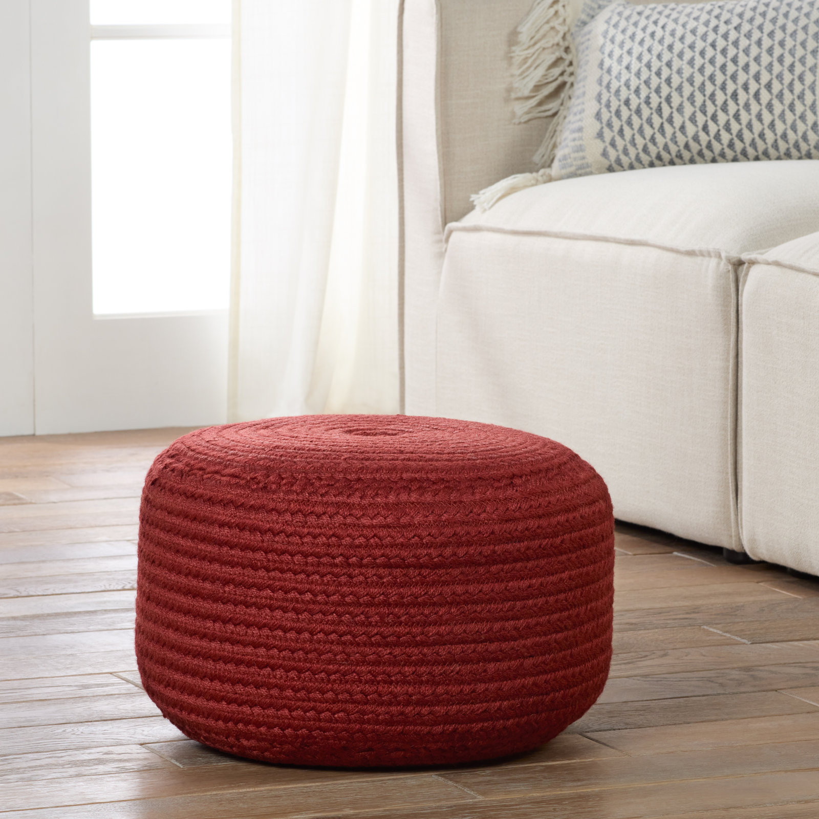 Dalenna Round Outdoor Ottoman, Dark Red