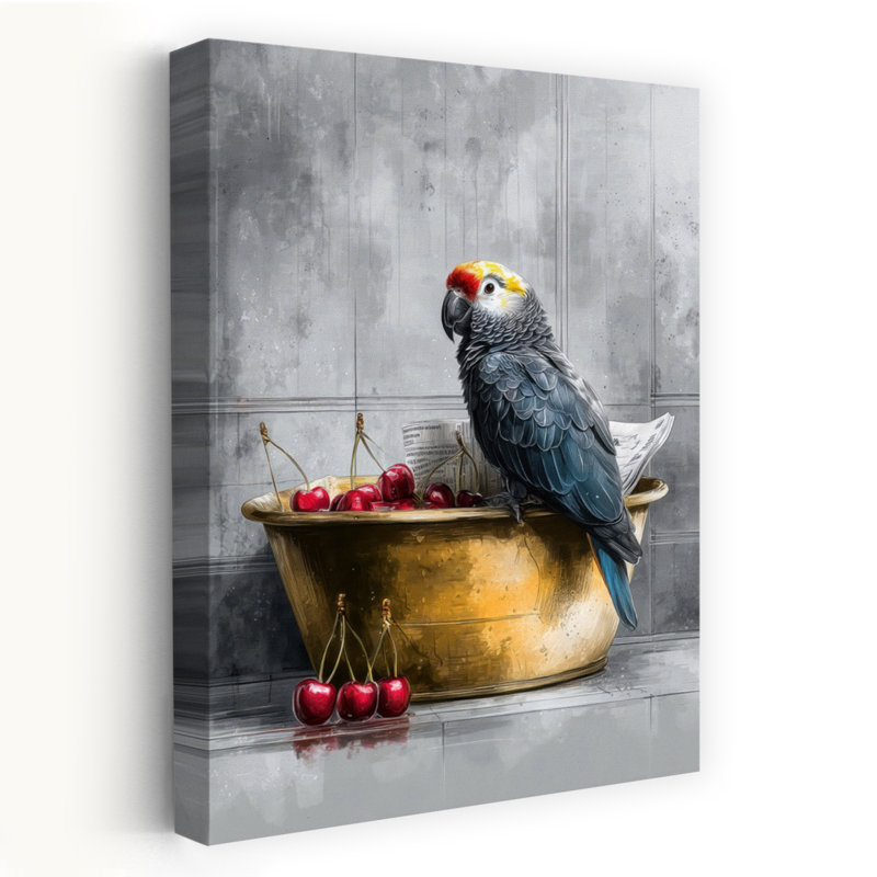 Parrot In Bathtube 3 1 Piece Wrapped Canvas Wall Art, 60.96 cm H x 40.64 cm W