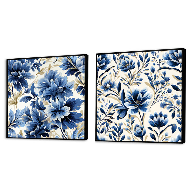 Henri - Ensemble de 2 collages floraux carrés, Cadre flottant noir, H 16 po x l 33 po
