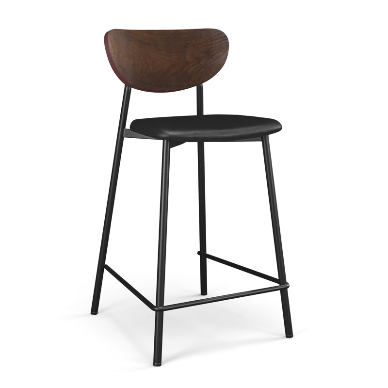 Tabouret de bar et de comptoir, Structure en cuir noir / noyer, Tabouret de comptoir (siège d'une hauteur de 24 p