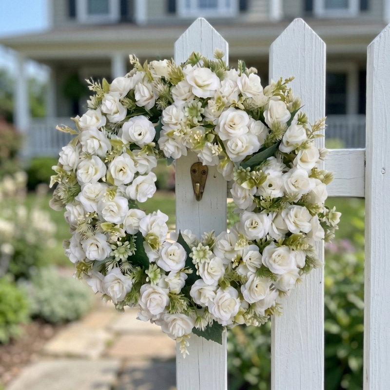 Couronne de pivoines 18 po Couronnes à ressort pour porte d'entrée, White