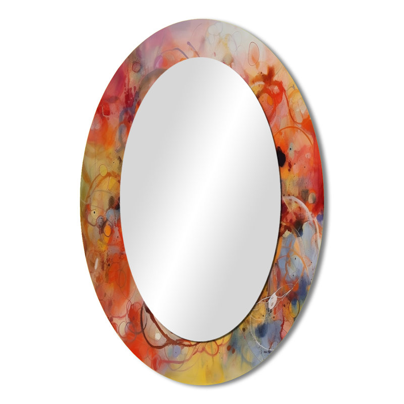 Orange Red Marbled Dreamscape II - Orange Modern Oval Wall Mirror, 36" x 24"