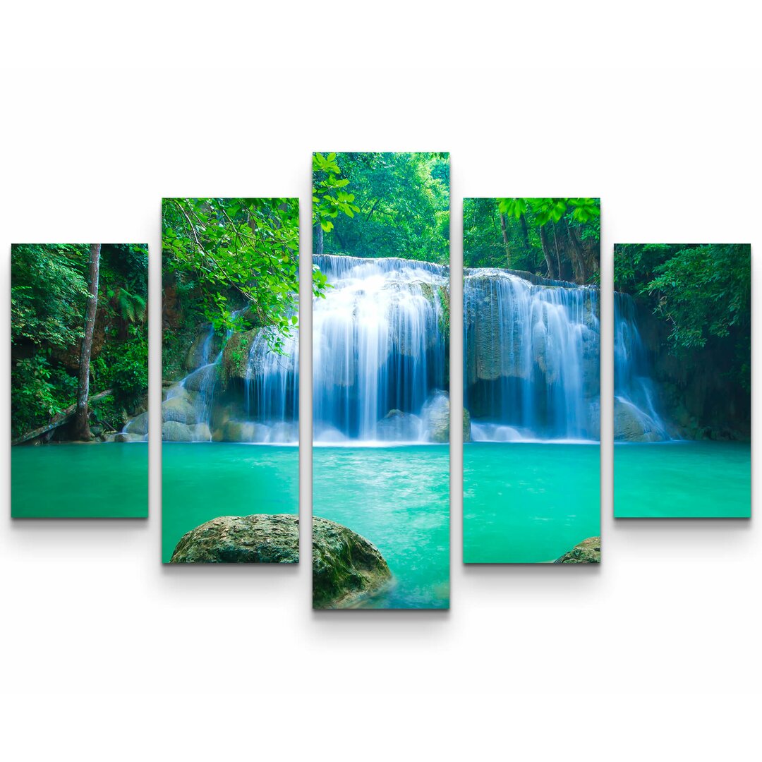 5-tlg. Leinwandbilder-Set Exotischer Wasserfall in Erawan - Thailand