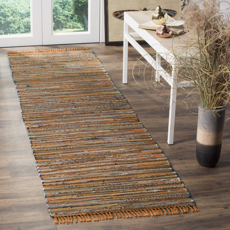 Desimone Rug Hand Woven Cotton Striped Rug, Runner 2'3" x 9'