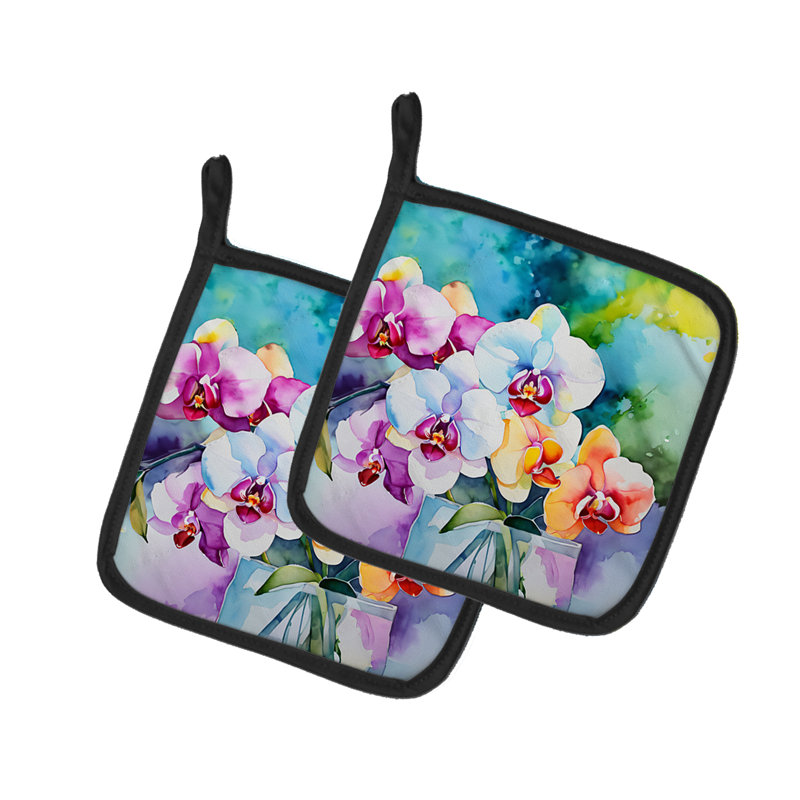 Orchidées dans une aquarelle, paire de poignées