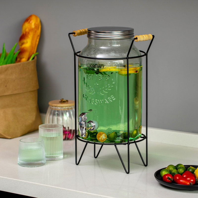 Distributeur de boisson en verre 1,6 gallon avec robinet à bascule en acier inoxydable Basicwise